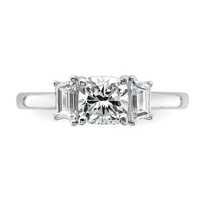 14K White Gold 1 3/8 carat Lab Grown Diamond VS+ F+ Cushion and Half Moon Complete Three Stone Engagement Ring