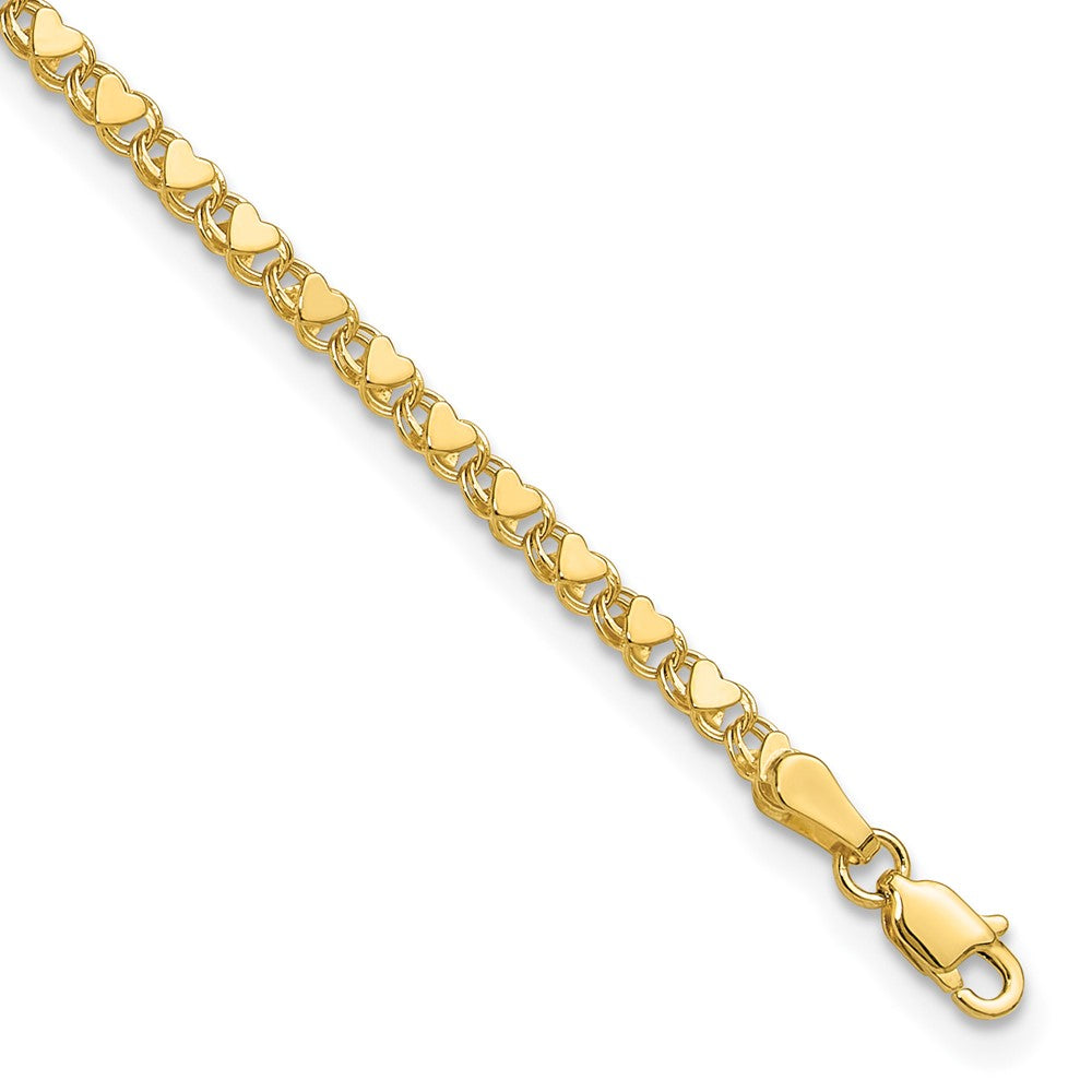 14K Yellow Gold Polished Double-Sided Hearts Double Link 10 Inch Anklet