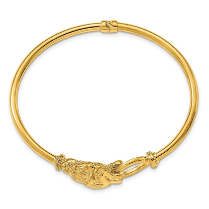 14K Yellow Gold Polished Lion's Head Hinged Bangle