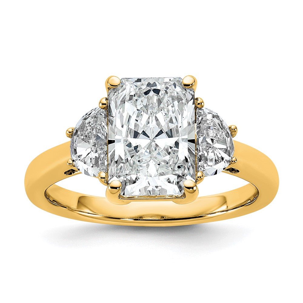 14K Yellow Gold 5/8 carat Lab Grown Diamond VS/SI+ G+ Half Moon 2 1/2 carat Radiant Center Semi Mount Engagement Ring