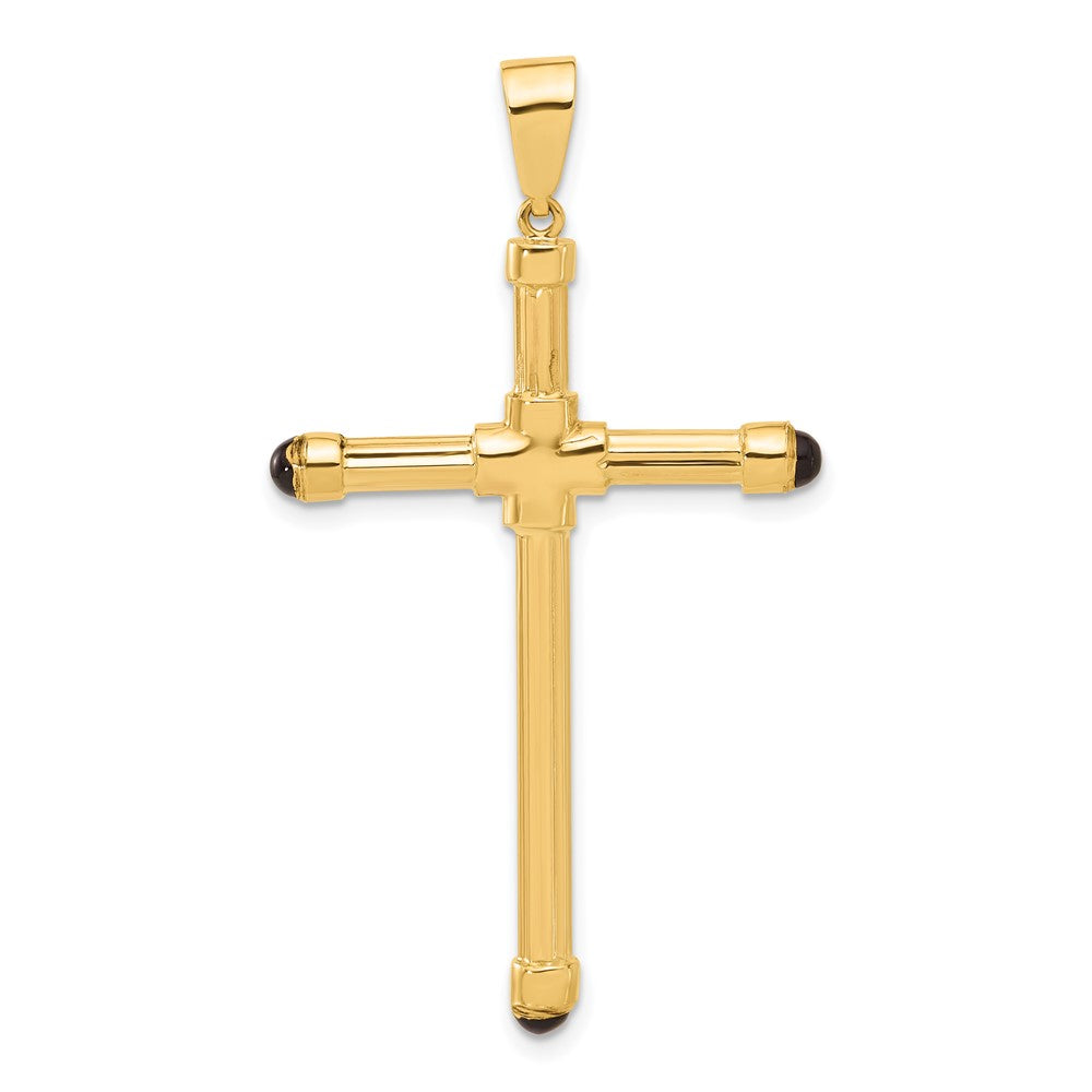 14K Yellow Gold Polished with Black Onyx Cross Pendant