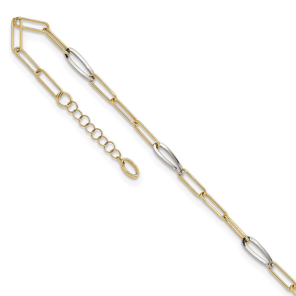 14K Two-Tone Gold Two-tone Paperclip Link 9 Inch Plus 1 Inch Extender - Total 10 Inch Anklet