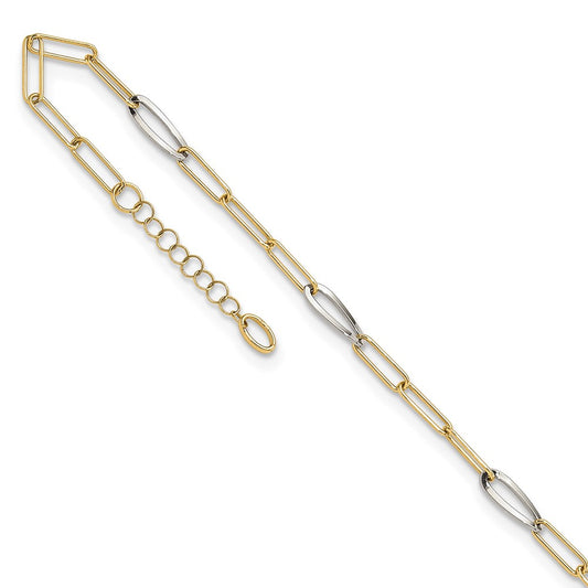 14K Two-Tone Gold Two-tone Paperclip Link 9 Inch Plus 1 Inch Extender - Total 10 Inch Anklet