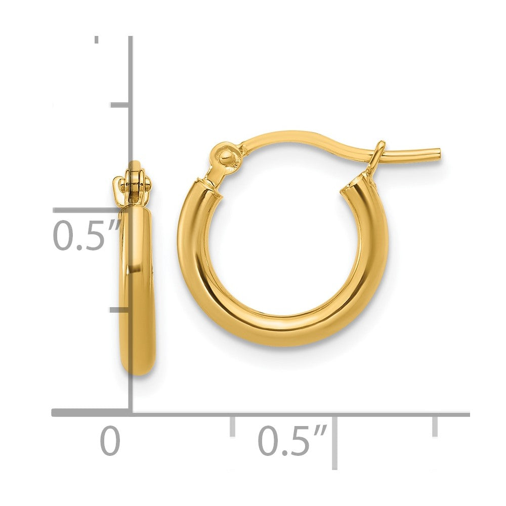 14K Yellow Gold 2X12mm Polished Hoop Earrings