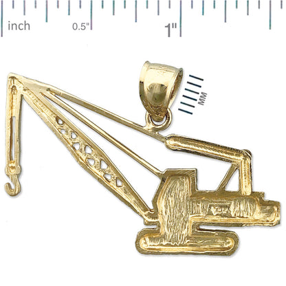 14K Gold Crawler Crane Pendant
