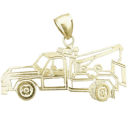 14K Gold Outlined Tow Truck Pendant