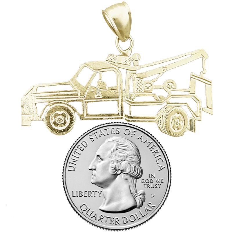 14K Gold Outlined Tow Truck Pendant