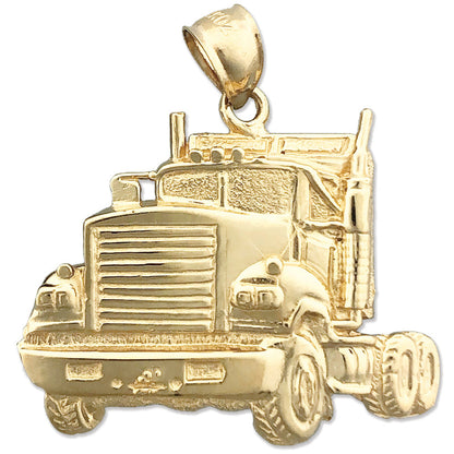 14K Gold 30MM Big Rig Truck Pendant
