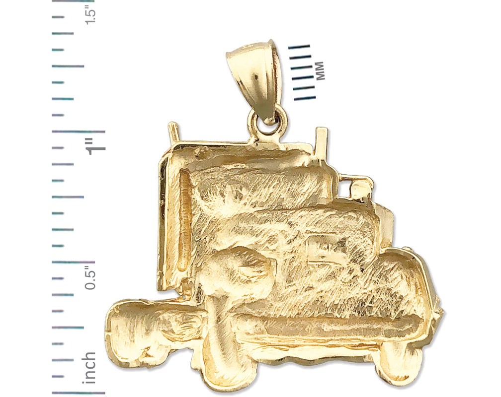 14K Gold 30MM Big Rig Truck Pendant