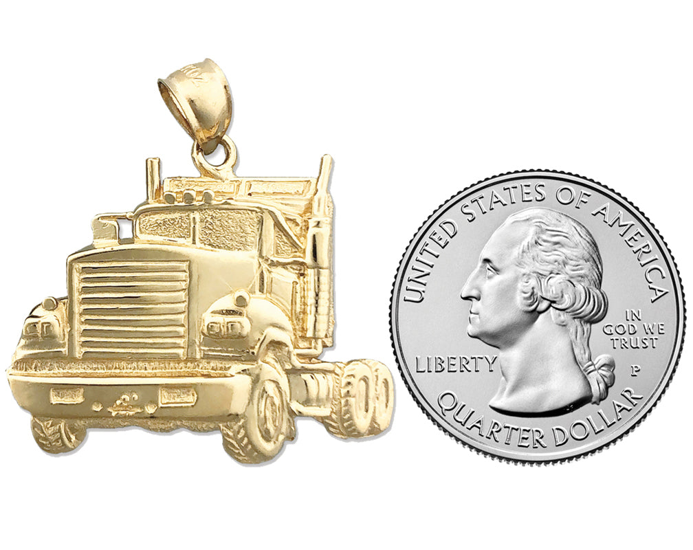 14K Gold 30MM Big Rig Truck Pendant