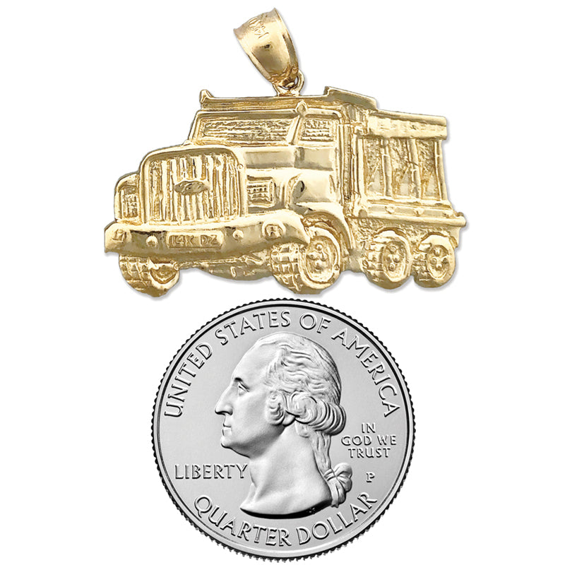 14K Gold 33MM Dump Truck Pendant