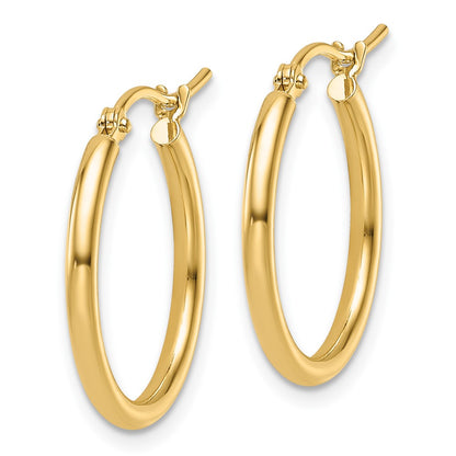 14K Yellow Gold 2X20mm Polished Hoop Earrings