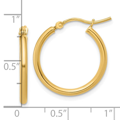 14K Yellow Gold 2X20mm Polished Hoop Earrings