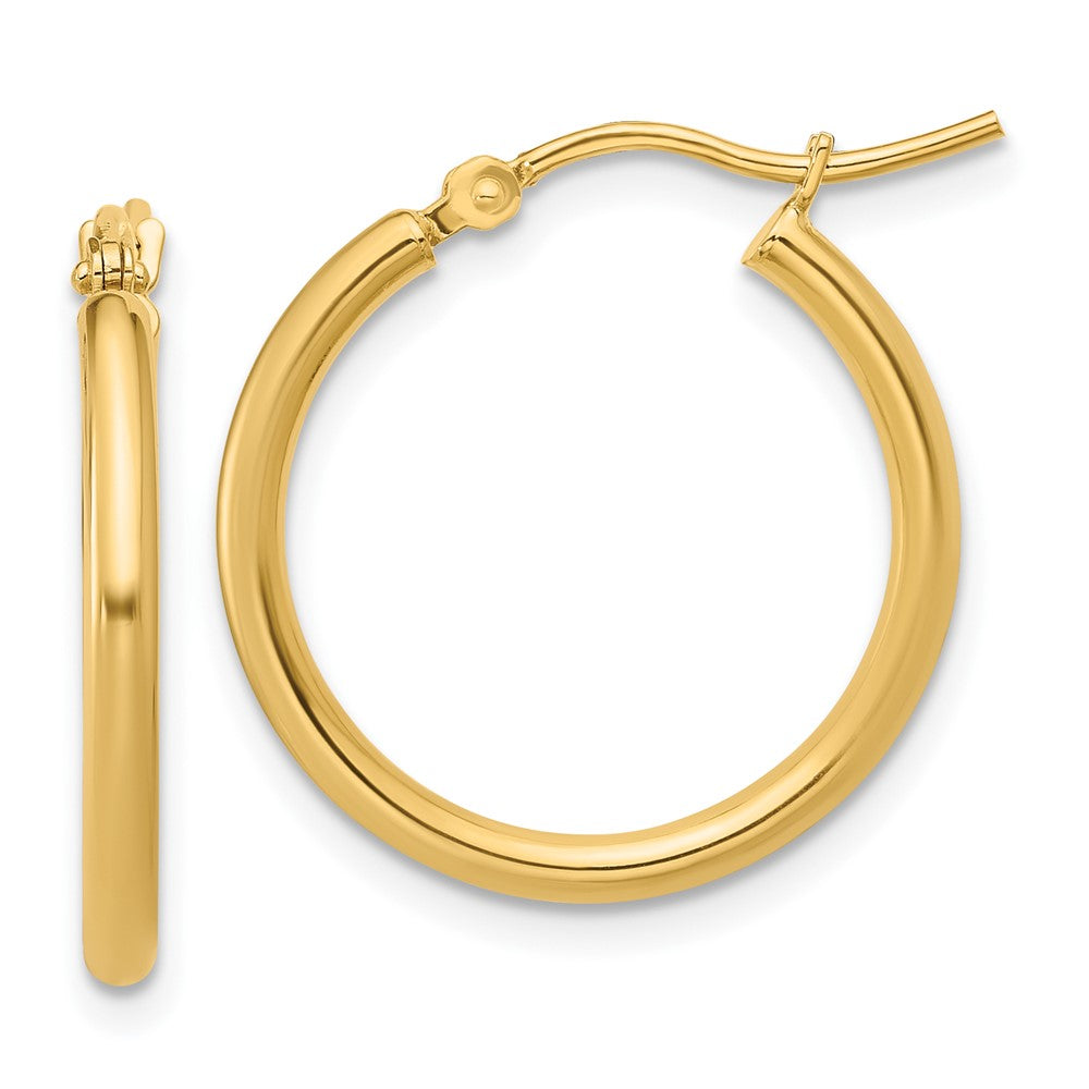 14K Yellow Gold 2X20mm Polished Hoop Earrings