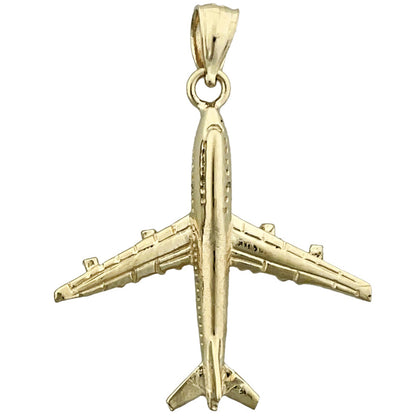 14K Gold 3D Four Engine Airplane Pendant