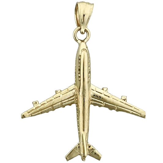 14K Gold 3D Four Engine Airplane Pendant