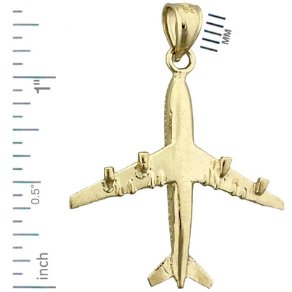 14K Gold 3D Four Engine Airplane Pendant