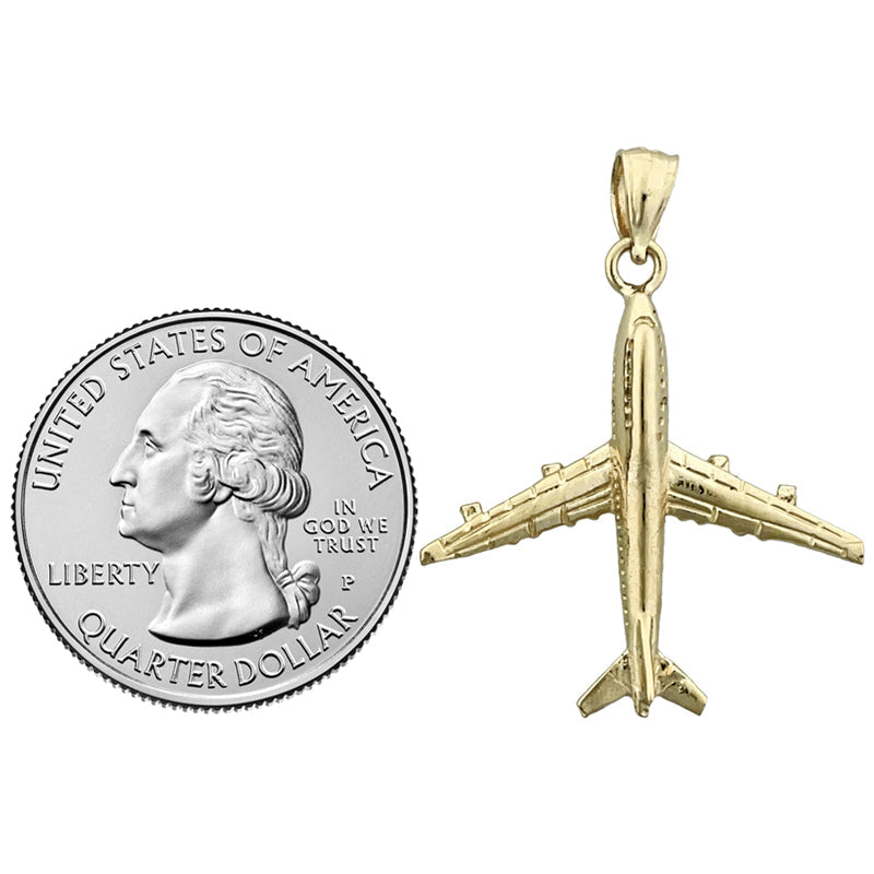 14K Gold 3D Four Engine Airplane Pendant