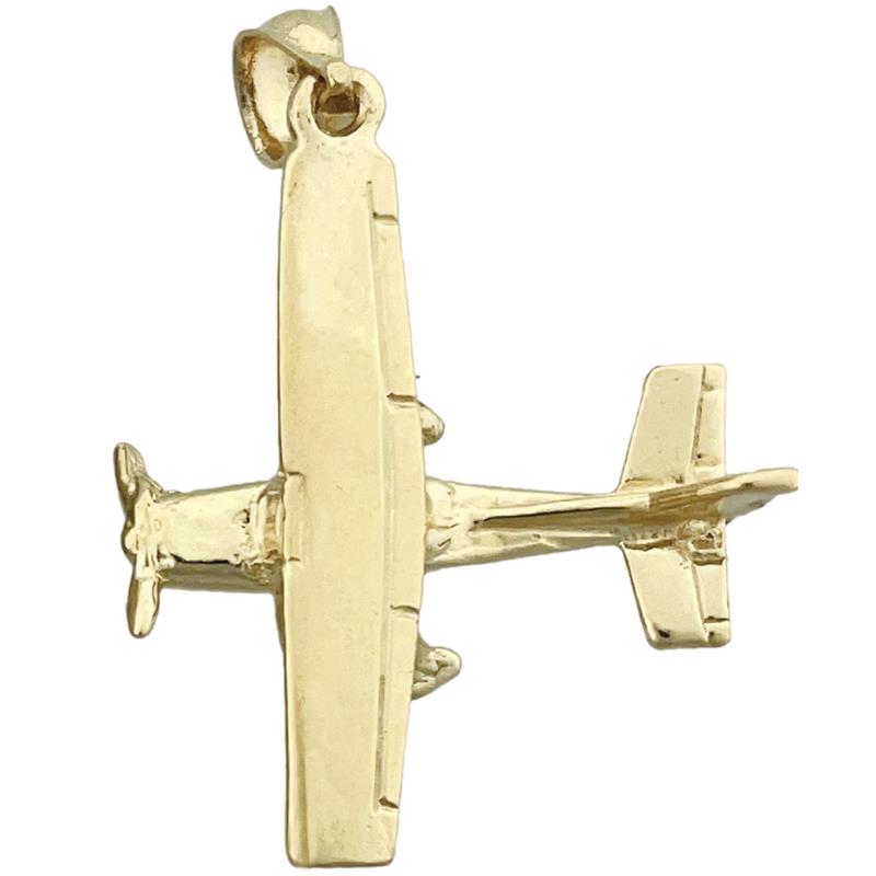 14K Gold 3D High Wing Airplane Pendant