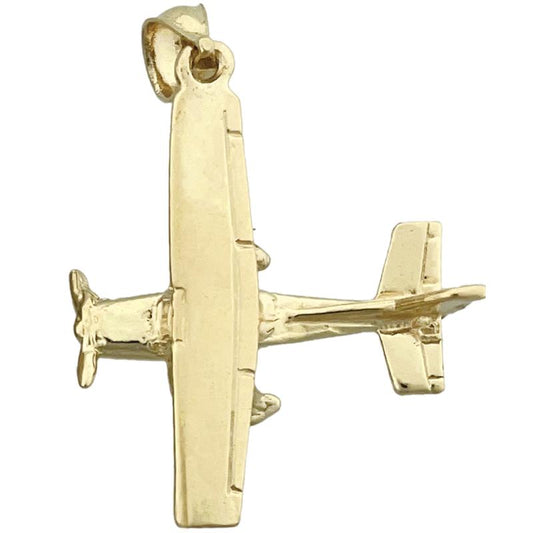 14K Gold 3D High Wing Airplane Pendant
