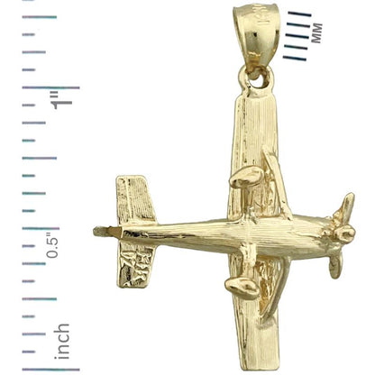 14K Gold 3D High Wing Airplane Pendant