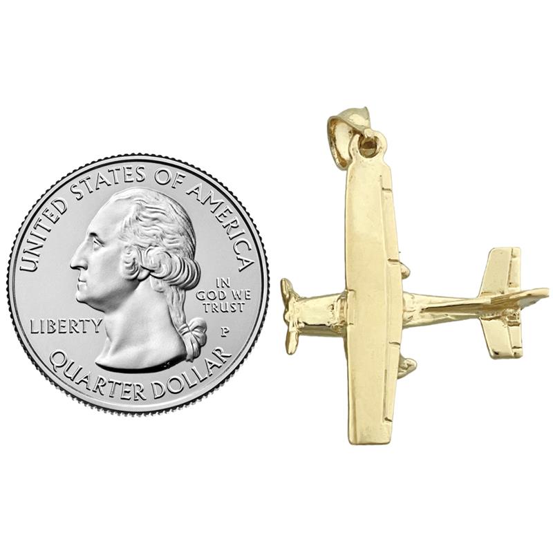 14K Gold 3D High Wing Airplane Pendant