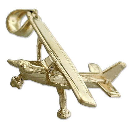 14K Gold 3D High Wing Airplane Pendant