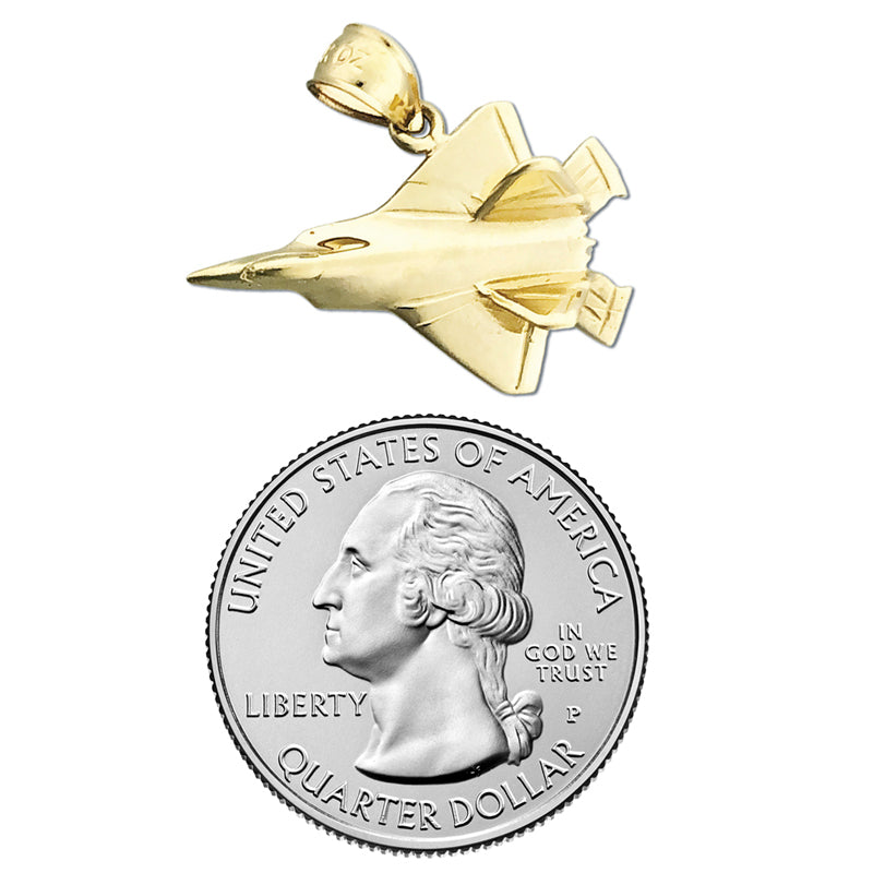 14K Gold F22 Raptor Military Jet Pendant