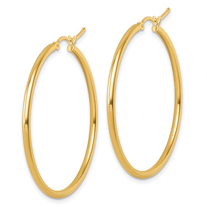 14K Yellow Gold 2X40mm Polished Hoop Earrings