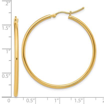 14K Yellow Gold 2X40mm Polished Hoop Earrings