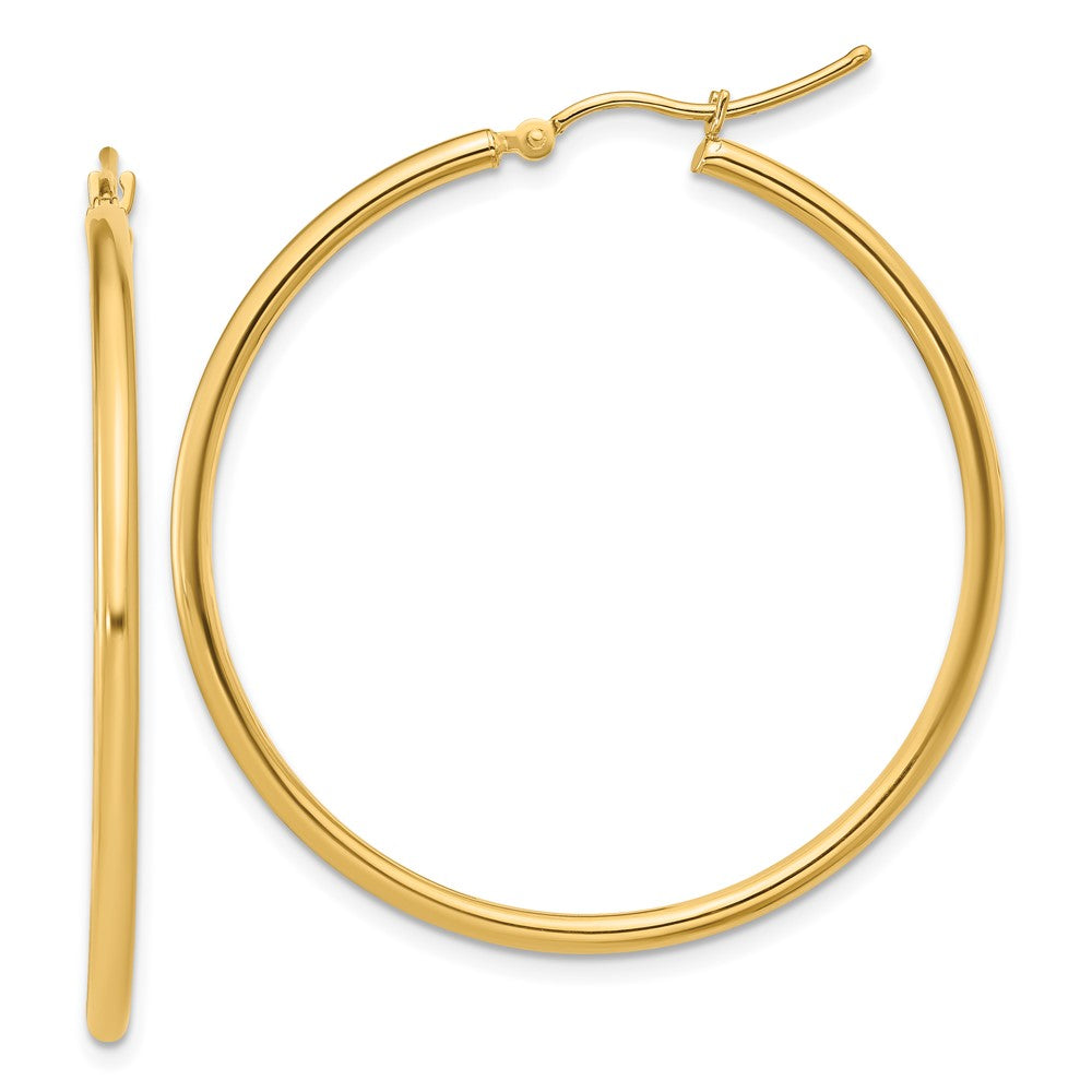 14K Yellow Gold 2X40mm Polished Hoop Earrings
