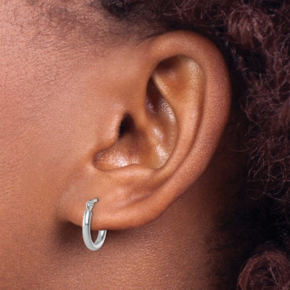 14K White Gold 2X12mm Polished Hoop Earrings