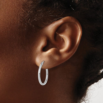 14K White Gold 2X20mm Polished Hoop Earrings