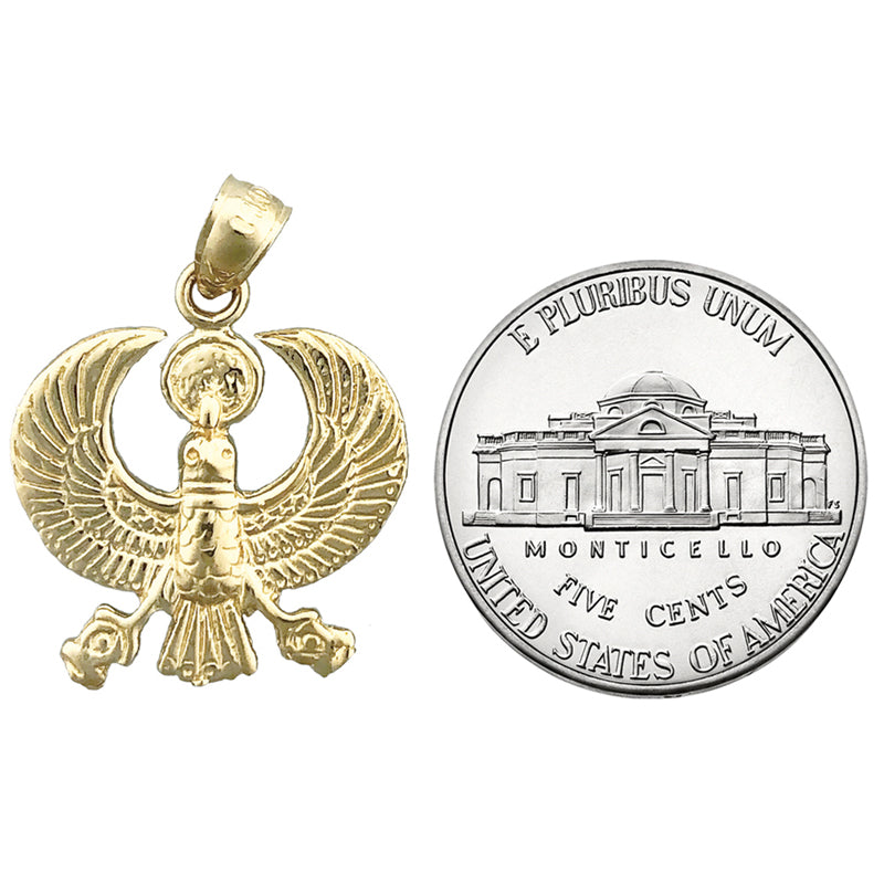 14K Gold Scarab Egyptian Falcon Pendant