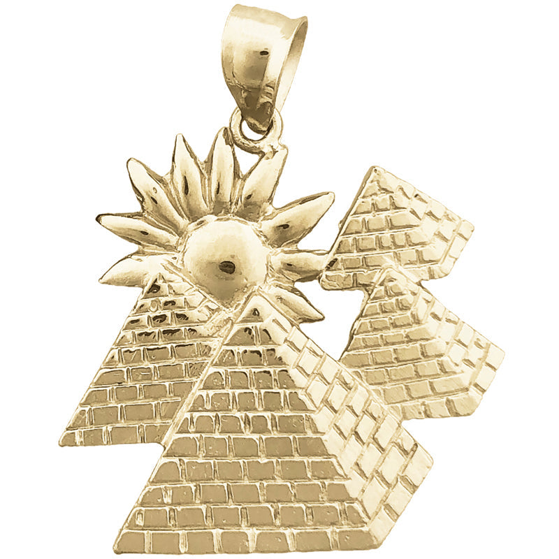 14K Gold 28MM Egyptian Pyramids with Sun Pendant