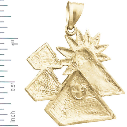 14K Gold 28MM Egyptian Pyramids with Sun Pendant