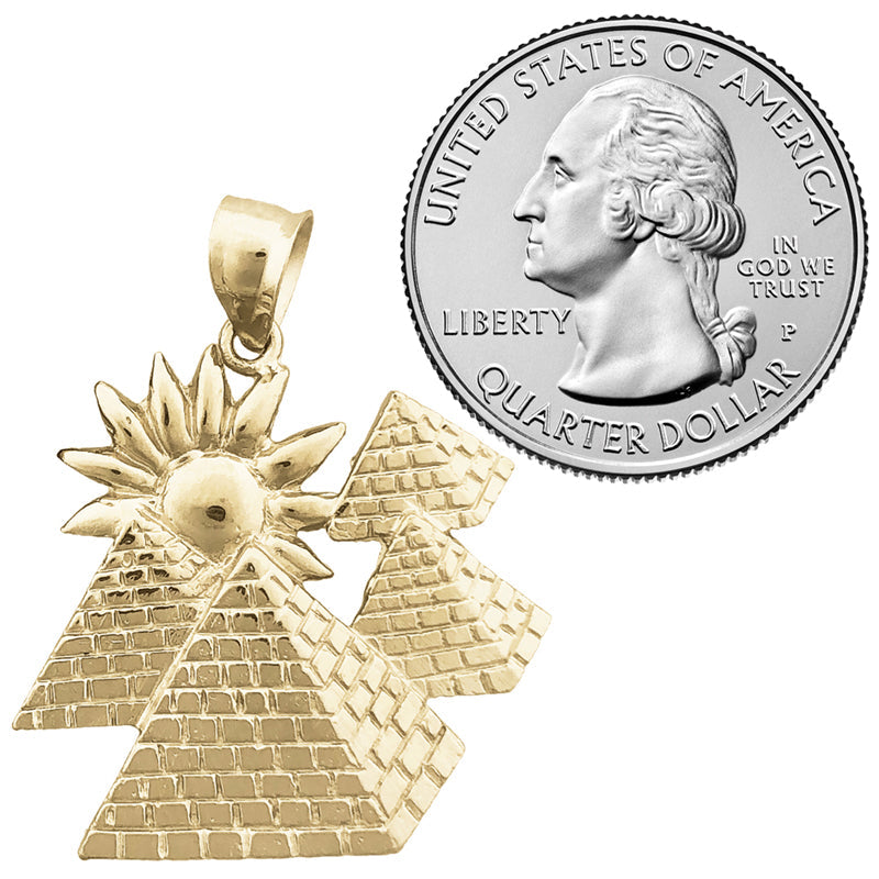14K Gold 28MM Egyptian Pyramids with Sun Pendant