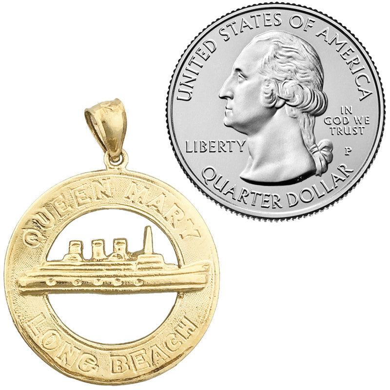 14K Gold Queen Mary Long Beach Pendant