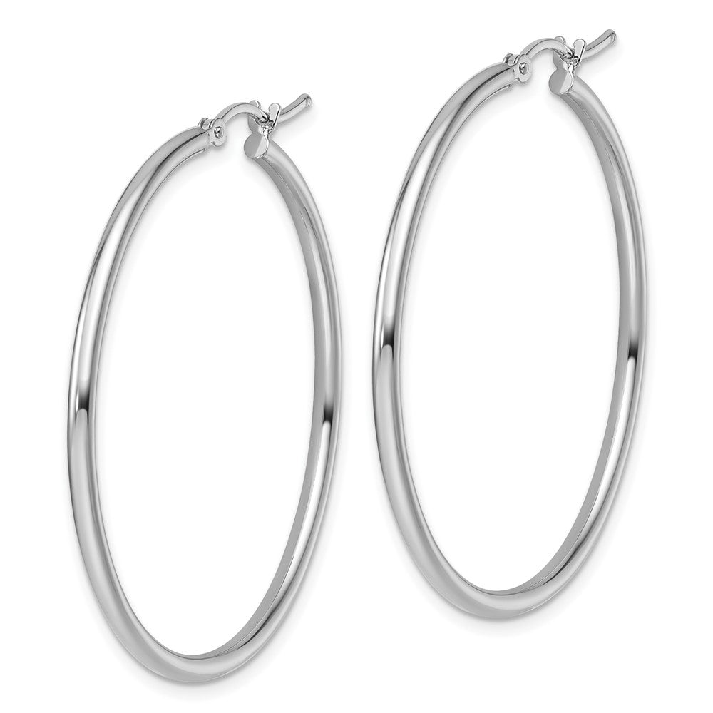 14K White Gold 2X40mm Polished Hinged Hoop Earrings