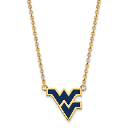 Gold Plated Sterling Silver Logoart West Virginia University W V Large Enameled Pendant 18 Inch Necklace