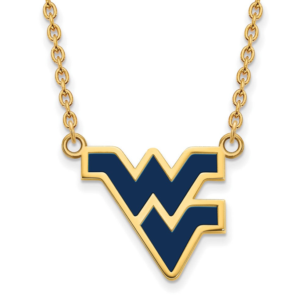 Gold Plated Sterling Silver Logoart West Virginia University W V Large Enameled Pendant 18 Inch Necklace