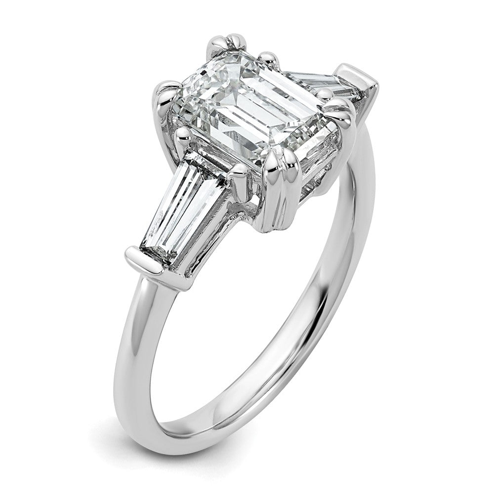 14K White Gold 1 3/4 carat Lab Grown Diamond VS+ F+ Complete Emerald and Tapered Baguette Engagement Ring