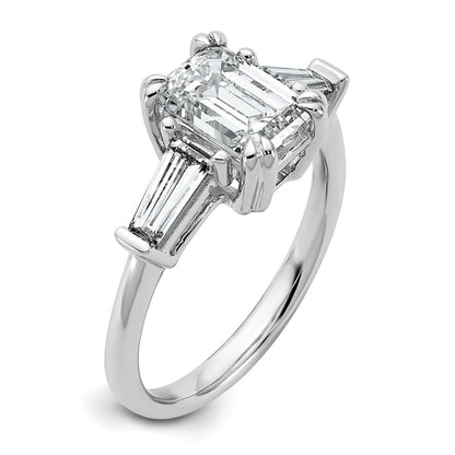 14K White Gold 1 3/4 carat Lab Grown Diamond VS+ F+ Complete Emerald and Tapered Baguette Engagement Ring