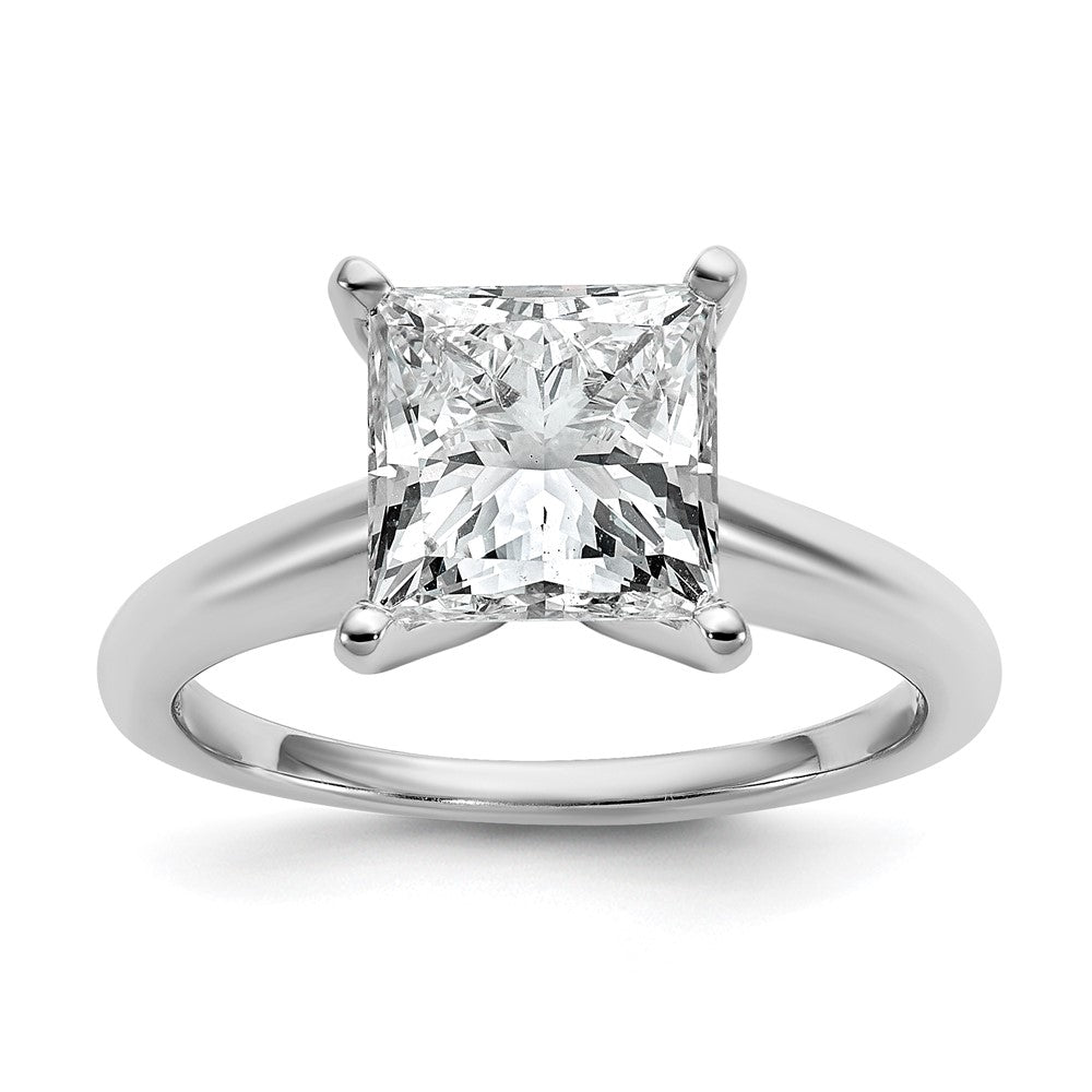 14K White Gold 3 carat Lab Grown Diamond VS+ F+ Princess Complete Solitaire Engagement Ring