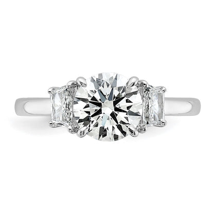 14K White Gold 1 7/8 carat Lab Grown Diamond VS+ F+ Round with Trapezoid Sidestones Complete Engagement Ring