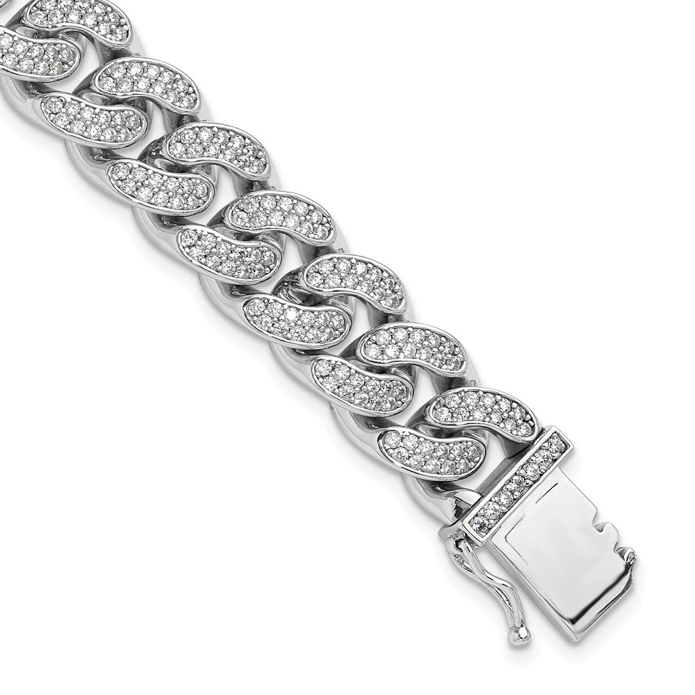 Sterling Silver Rhodium-plated CZ 8in Curb Bracelet