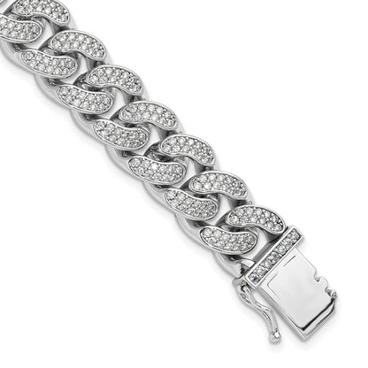 Sterling Silver Rhodium-plated CZ 8in Curb Bracelet