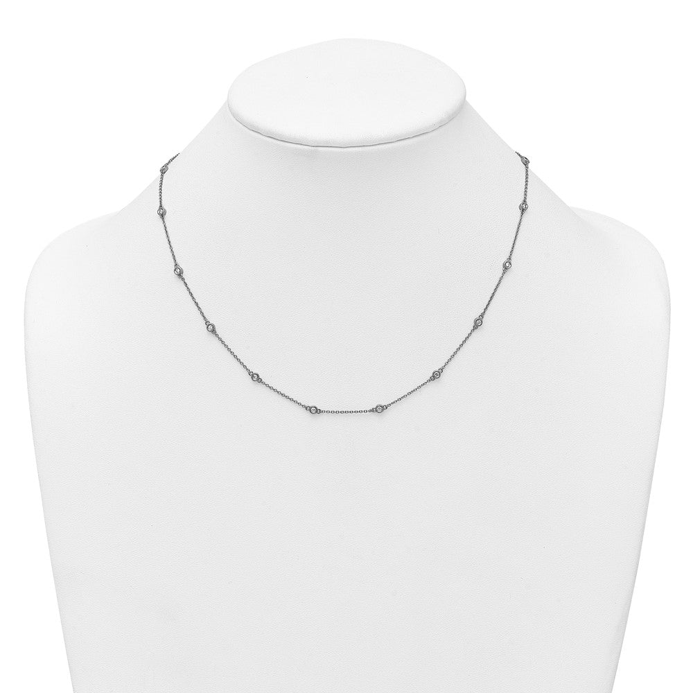 14K White Gold Complete 1/3 carat Bezel-set Diamond and Cable Chain 18-Station 18 Inch Necklace