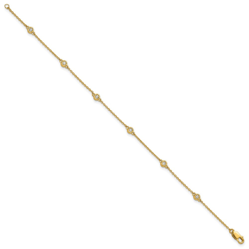 14K Yellow Gold Complete 1/6 carat Bezel-set Diamond and Cable Chain 6-Station 7 Inch Bracelet