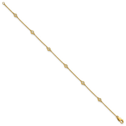 14K Yellow Gold Complete 1/6 carat Bezel-set Diamond and Cable Chain 6-Station 7 Inch Bracelet